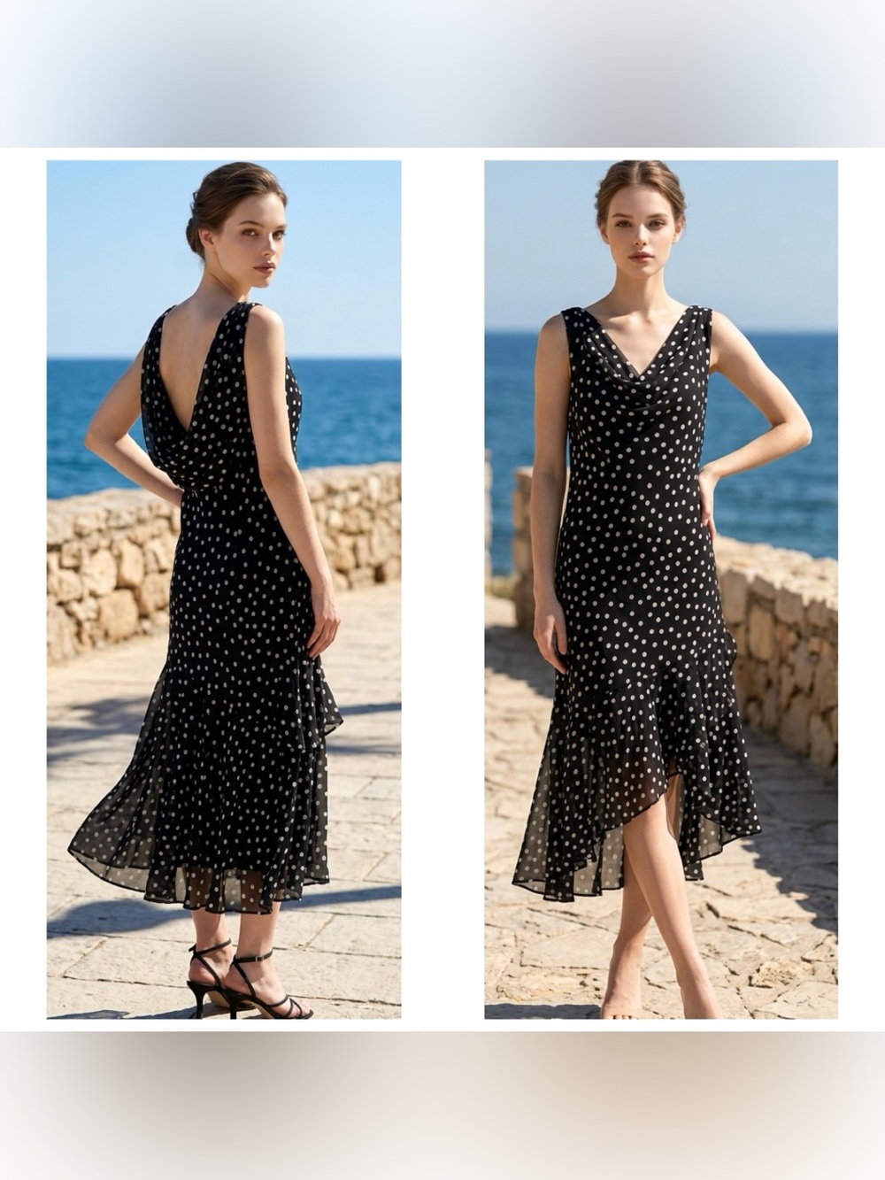 Ultra Dress Women Sz 16 Vintage 90’s  Polka Dot draped neck lined Midi Dress